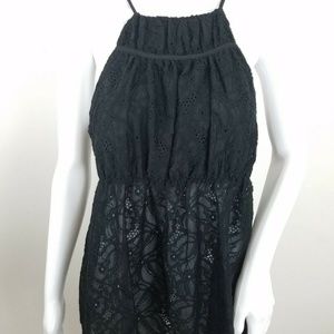BCBGMAXAZRIA Blouse Top Lace Halter Black M NWT